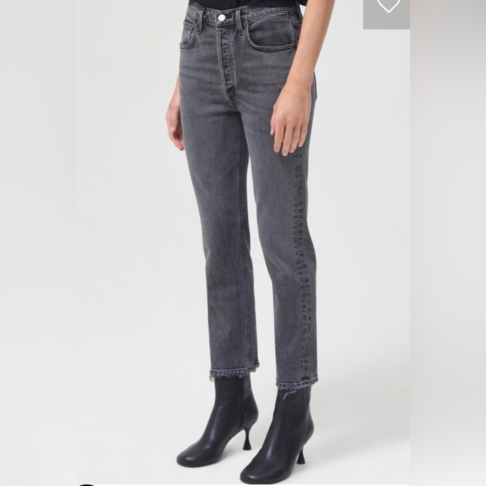 AGOLDE Riley High-Rise Straight Cropped Jeans Button Fly Charcoal Wash size 25